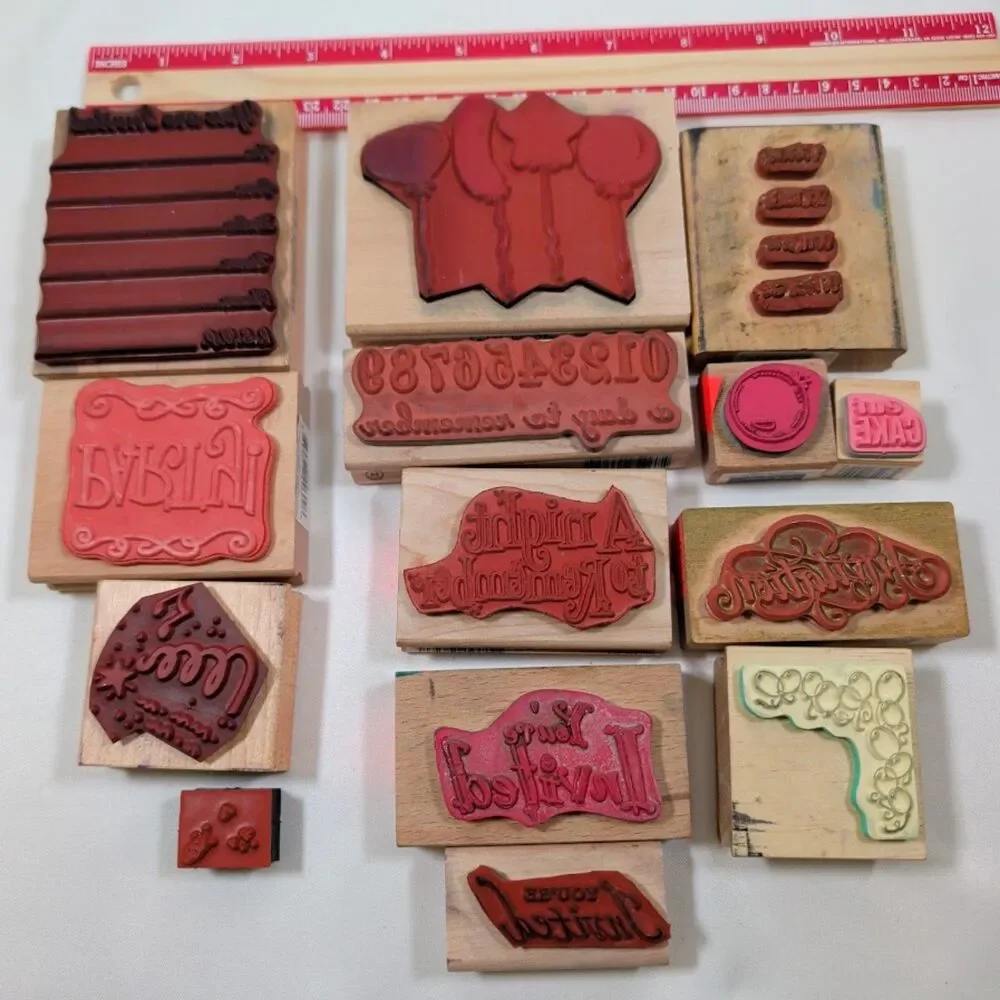 Lot #4 Party Invitation Rubber Stamps 13 Pc Stampin Up PSX Anita's 7 Gypsies